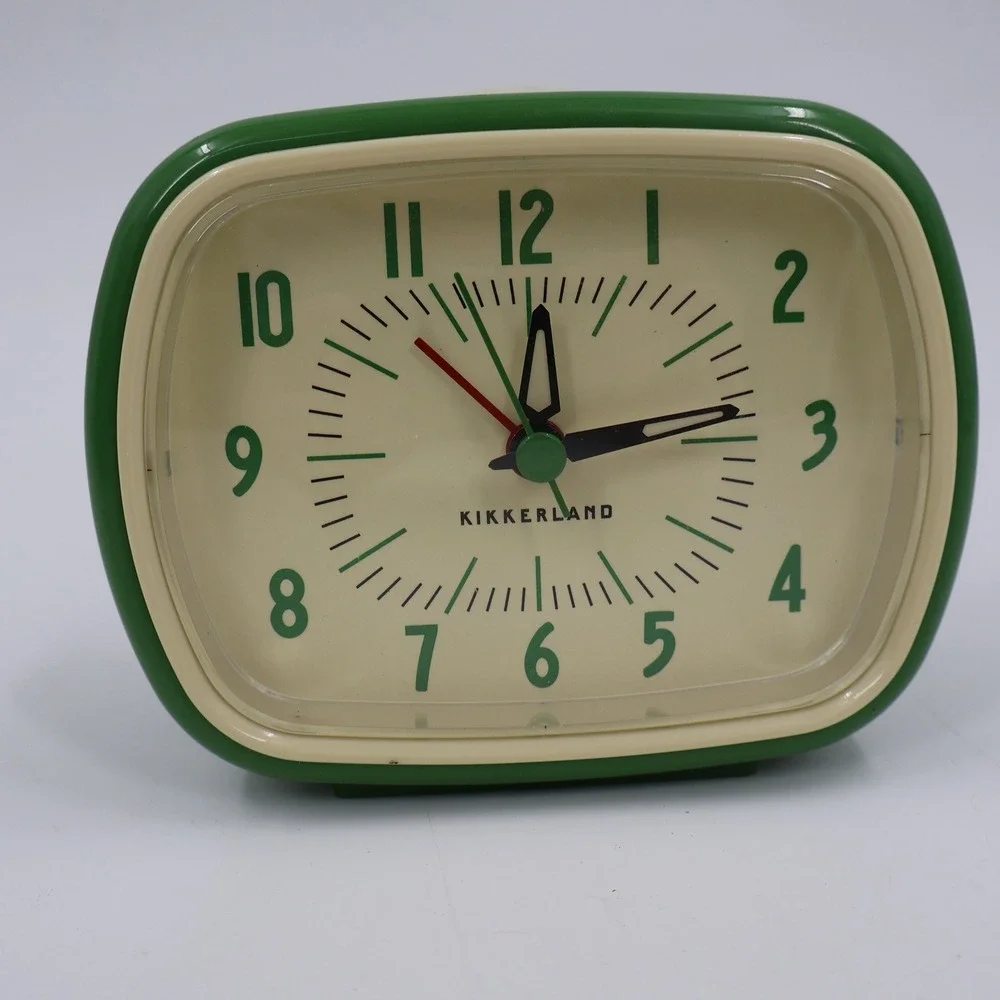 Kikkerland Retro Alarm Clock Green Cream Mid Century Modern Analog